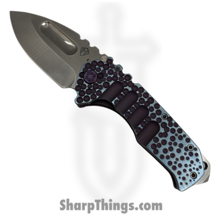 Medford Knife and Tool – 030824G – Prae Ti – Folding Knife – S45VN Tumbled Drop Point – Titanium “Moon Craters” – Violet Blue