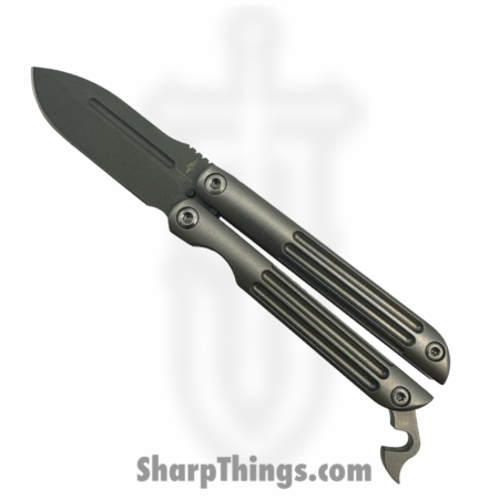 Terrain 365 – 10601 – Mini-Butterfly – Balisong – Terravantium™ Dendritic Cobalt Bead Blast Spear Point – 6AI4V Titanium – Gray