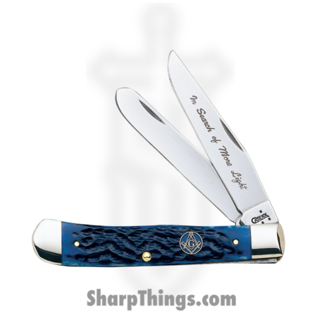 Case Knives – CA1058 – Masonic Trapper – Folding Knife – Tru-Sharp Surgical Steel Satin Clip/Spey – Bone – Blue