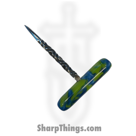 Full Heart Forge – FHF-TS-A-BLGR – T Handle Spike – Fixed Blade Knife – 316 Stainless Satin Spike – Acryllic – Blue, Green