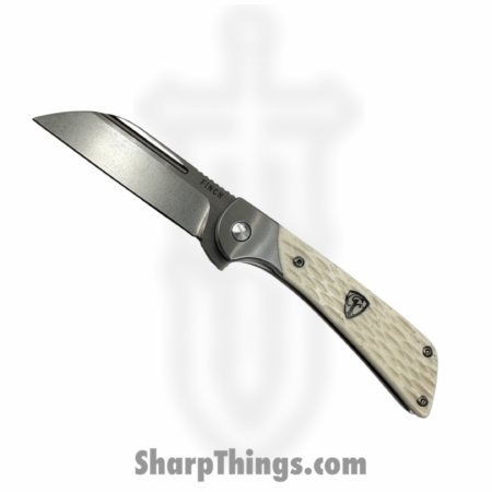 Finch Knife Co. – HE395 – Hellfire Voodoo – Folding Knife – 154CM Satin Wharncliffe – Jigged Bone – White
