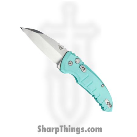 Hogue Knives – HO24103 – A01 Microswitch – Automatic Knife – CPM-154 Tumbled Wharncliffe – 6061-T6 Aluminum – Matte Aquamarine