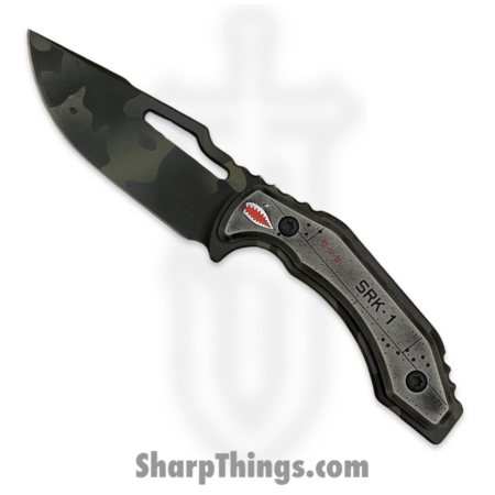 SkyRaider Knives – SRK1-MT-HPSE-AF – Mustang SE – Fixed Blade Knife – A2 – Urban Camo Coated – Harpoon – Airframe Scales