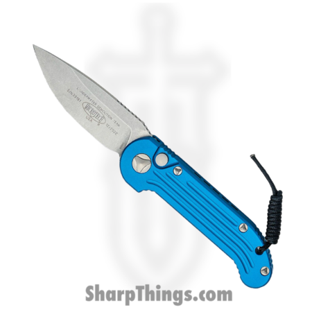 Microtech – 1135-10BL – L.U.D.T. Gen III – Automatic Knife –  Stonewash Drop Point – 6061-T6 Aluminum – Blue