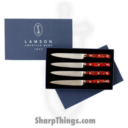 Lamson – 59968 – 4-Piece 5â€³ Premier Forged Serrated Steak Knife Set – 4116 Polished – Acrylic – Fire