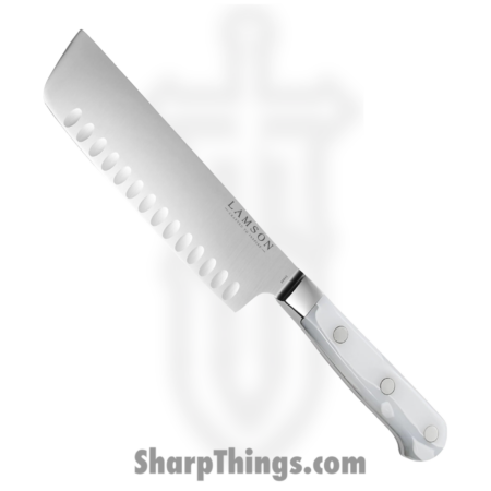 Lamson – 69943 – 7″ Premier Forged Nakiri Knife with Kullenschliff Edge – 4116 Polished  – Acrylic – Ice