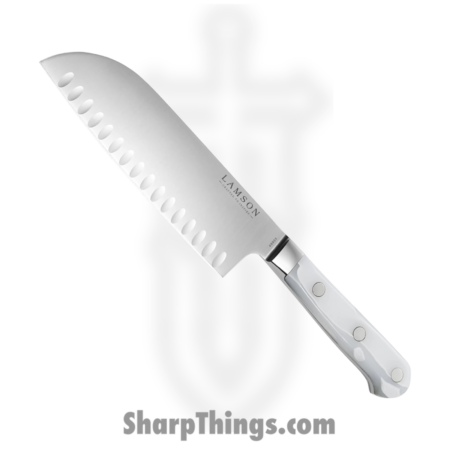 Lamson – 69953 – 7″ Premier Forged Santoku Knife with Kullenschliff Edge – 4116 Polished  – Acrylic – Ice