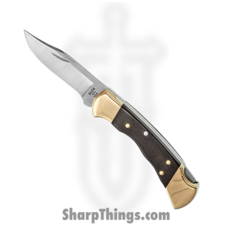 Buck – BU112FG – Ranger – Folding Knife – 420HC Stainless Satin Clip Point – Crelicam Ebony Wood with Brass Bolsters – Brown