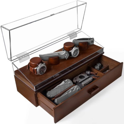 Holme & Hadfield – CD-WT-0749-1 – The Combo Deck – Knife and Watch Showcase – Wood Acrylic – Walnut