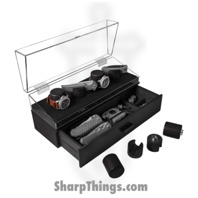 Holme & Hadfield – CDP-BK-855-1 – The Combo Deck Pro – Knife and Watch Showcase – Wood and Acrylic – Black
