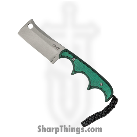 CRKT – 2383 – Minimalist Cleaver Neck Knife – Fixed Blade Knife – 5Cr15MoV Bead Blast Cleaver – Polished Resin Infused Fiber – Green