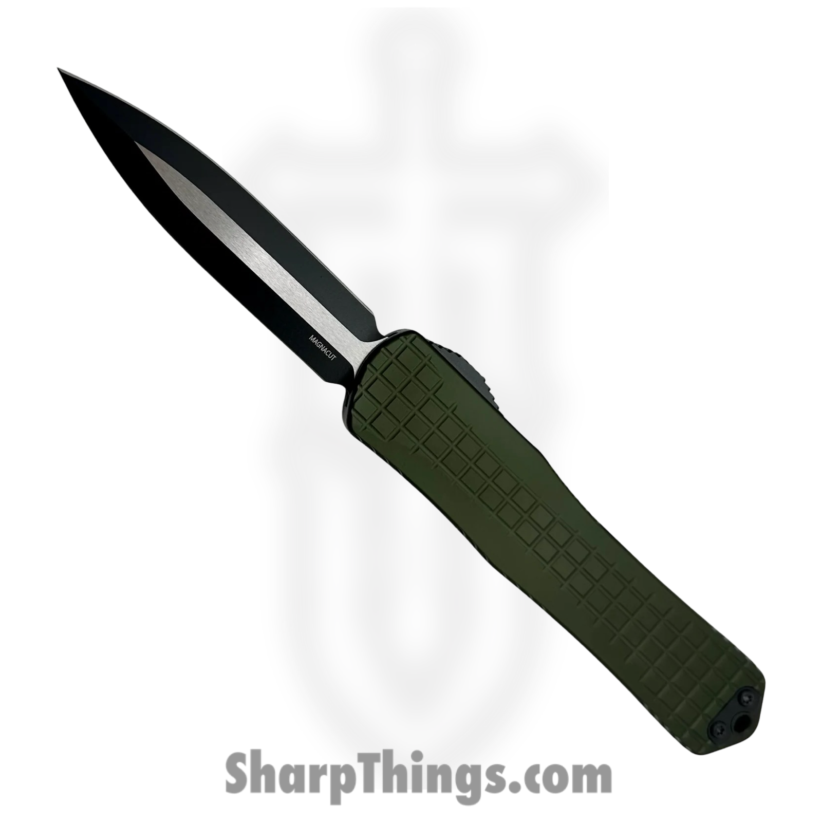 Heretic Knives - H032F-10A-GRN - Manticore X - OTF Auto - Magnacut Two Tone Black Dagger - Frag Aluminum - Green