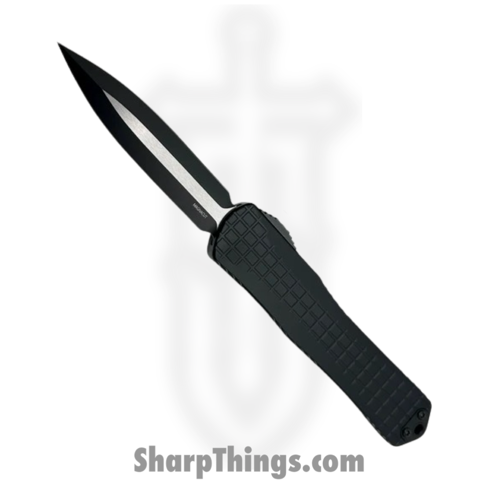 Heretic Knives - H032F-10A-T - Manticore X - OTF Auto - Magnacut Two Tone Black Dagger - Frag Aluminum - Black
