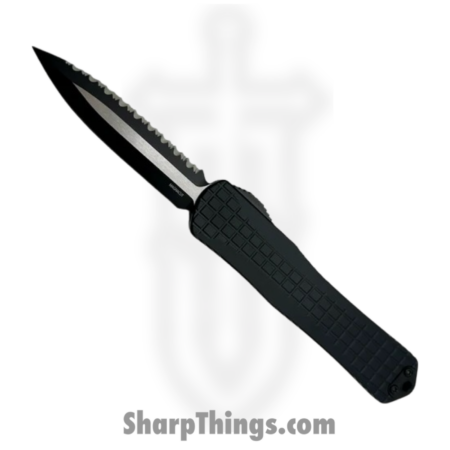 Heretic Knives – H032F-10C-T – Manticore X Full Serrated – OTF Auto – Magnacut Two Tone Black Dagger – Frag Aluminum – Black