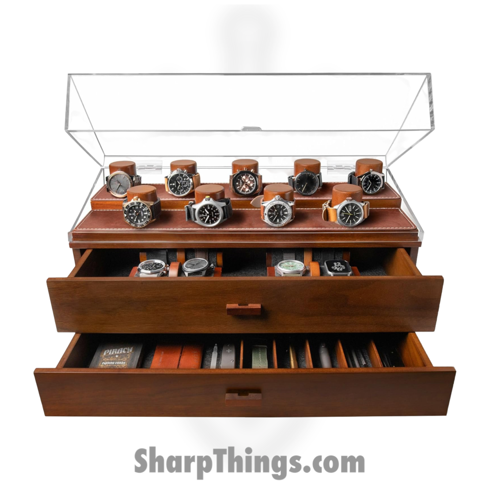 Holme & Hadfield - LGP-WT-978-1 - The Legacy - Watch and Knife Showcase - Wood and Acrylic - Walnut