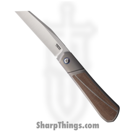 Pena Knives – PE50 – XL Raptor Framelock – Folding Knife – M390 Satin Extended Tang – Titanium with Micarta Inlay – Brown