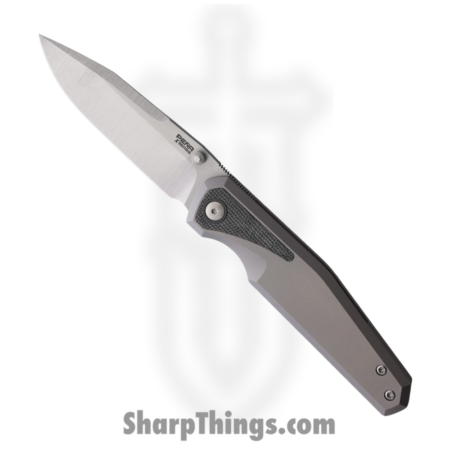 Pena Knives – PE56 – Alacran Framelock – Folding Knife – M390 Satin Extended Tang – Titanium with Micarta Inlay – Gray Black