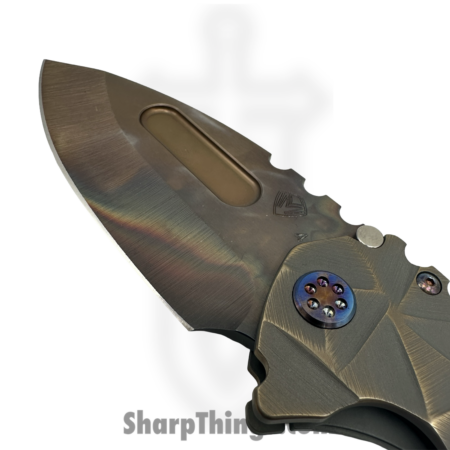 Medford Knife and Tool – MK0124VD-36A1-TFC1-BN – Prae “T”  – Folding Knife – S45VN Vulcan Drop Point – Titanium “Stained Glass” – Bronze