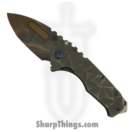Medford Knife and Tool – MK0124VD-36A1-TFC1-BN – Prae “T”  – Folding Knife – S45VN Vulcan Drop Point – Titanium “Stained Glass” – Bronze