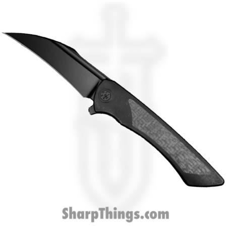 SharpByDesign – DER-BO-CF – Derecho – Folding Knife – Black PVD Ti w Carbon Fiber – Hawkbill – PVD M390 – Black