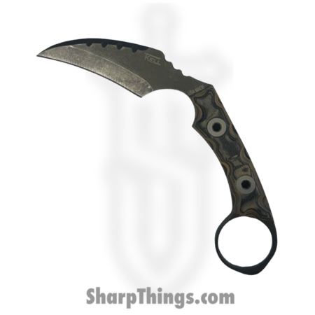 T.Kell Knives – FLNRnWoodgrn – FLN Integral Ring Black Recon – Fixed Blade Knife – 80crv2 Coated Hawkbill – G10 – Woodgrain
