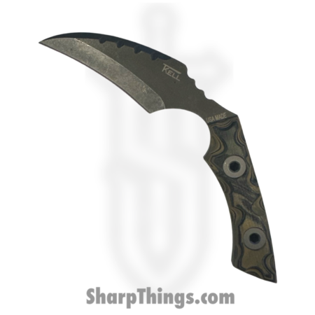 T.Kell Knives – FLNWoodgrain – FLN Removable G-10 Black Recon – Fixed Blade Knife – 80crv2 Coated Hawkbill – G10 – Woodgrain