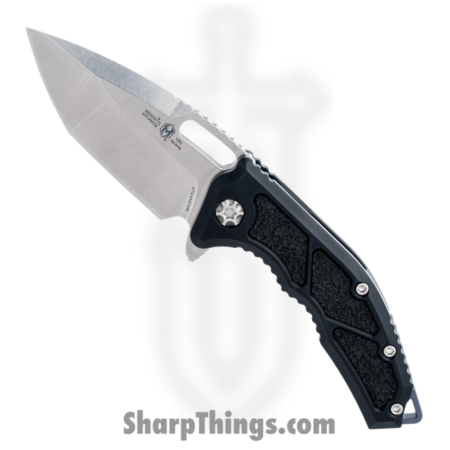 Heretic Knives – H009-2A – Medusa – Folding Knife – MagnaCut Stonewash Tanto – Aluminum with Grip Inlay – Black