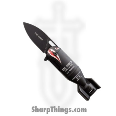 Tac Force – TF1039POP-BK – WWII Shark Bomb Shaped – Assisted Open Knife – 3Cr13 Black Stonewash – Black