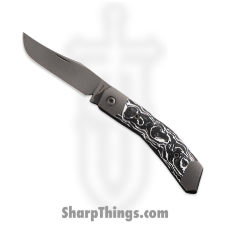 Jack Wolf Knives – MINCY-01-MRBCF-WHT – Cyborg Jack – Folding Knife – S90V Blasted Clip Point – Marble Carbon Fiber – White