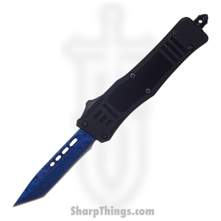 Steel River Knives – SB616TNBDBK – Midway II OTF Auto – 440 Blue Damascus Tanto – Black