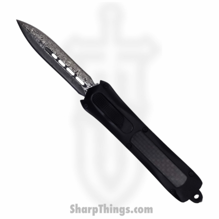 Steel River Knives – SBA163GDSDBK – Mini Sidewinder OTF Auto – 440 2 Tone Damascus Dagger Serrated – Black