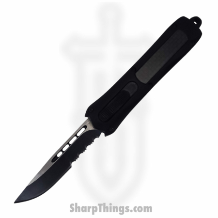 Steel River Knives – SBA163DSBK – Mini Sidewinder OTF Auto – 440 2 Tone Serrated Drop Point – Black
