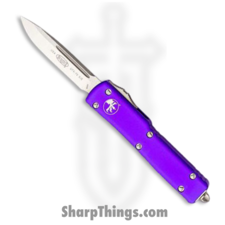 Microtech – 148-4PU – UTX-70 – OTF Auto – M390 Satin Drop Point – 6061-T6 Aluminum – Purple