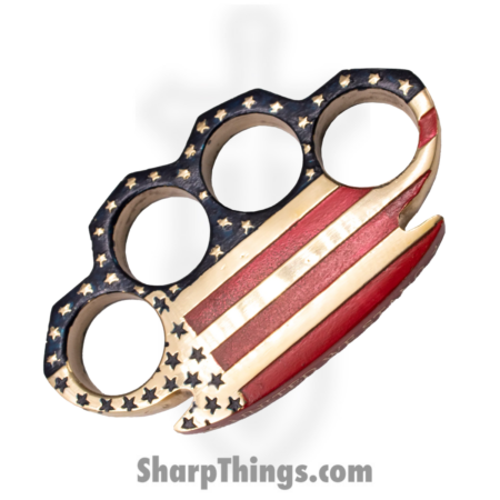 Misc – BR-300-USF – American Flag Brass Knuckle – Solid Brass – Gold Red Blue