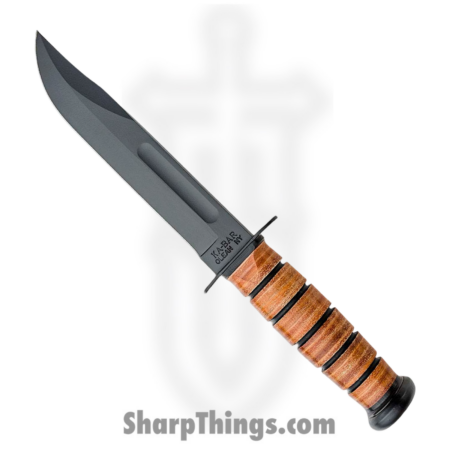 Ka-Bar – KA1220 – Army Fighting Knife – Fixed Blade Knife – 1095 HC Coated Clip Point – Stacked Leather – Brown