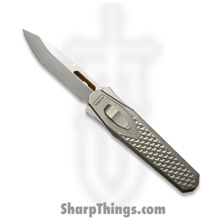Remette – ZL101B2 – RT Swordfish – OTF Gravity Knife – M390 Satin/Blasted Tanto – Flair Style – Pattern Titanium w Carbon Fiber Inlay – Gray