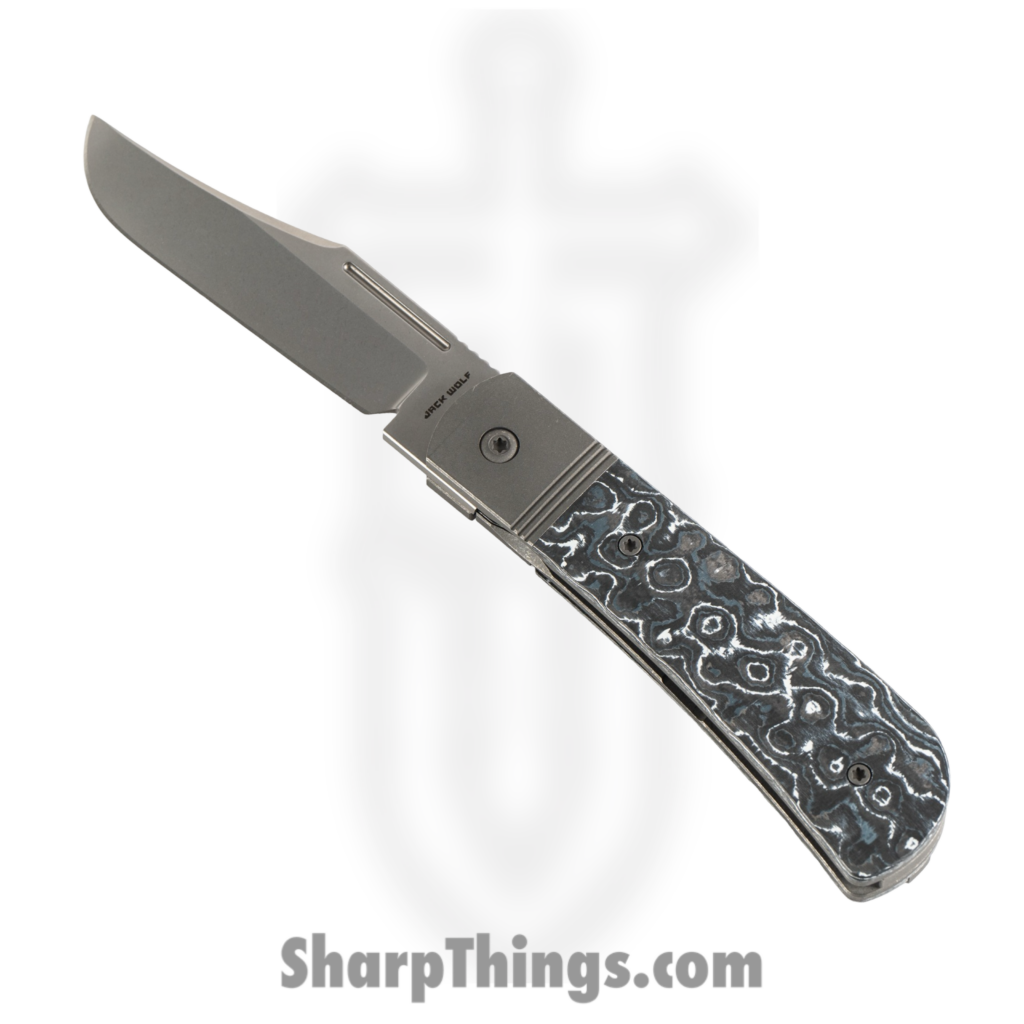 Jack Wolf Knives – THEBE-01-FC-WHITE – The Benny – Folding Knife – S90V Stonewash Clip Point – FAT Carbon Fiber – White Storm