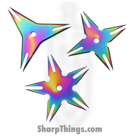 VOC – TS-9108-RB – 3 Piece Throwing Stars – Fixed Blade Knife – 1045 Surgical Steel – Rainbow