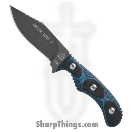 Tops – TPDEUT03 – Delta Unit 3 – Fixed Blade Knife – 1095 HC Coated Hunters Point – G10 – Black Blue