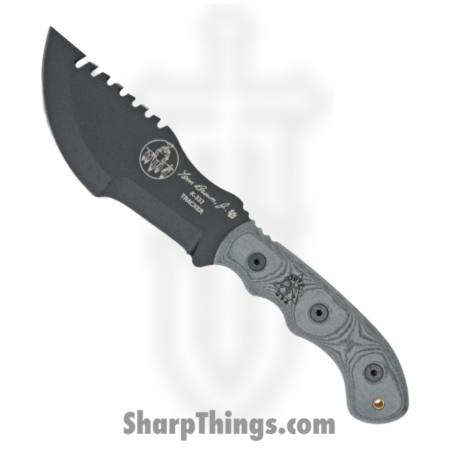 Tops – TPT010T2 – Tom Brown Tracker T-2 – Fixed Blade Knife – 1095 HC Coated Sawback – Micarta – Gray Black