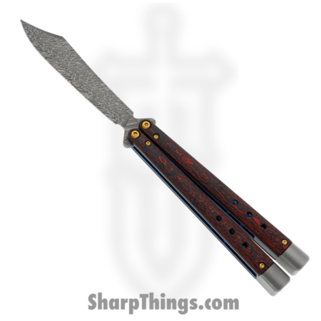 Benchmade – 99-241 – Necron Gold Class – Balisong – Weehawk Damasteel Scimitar – FatCarbon – Lava Flow Red