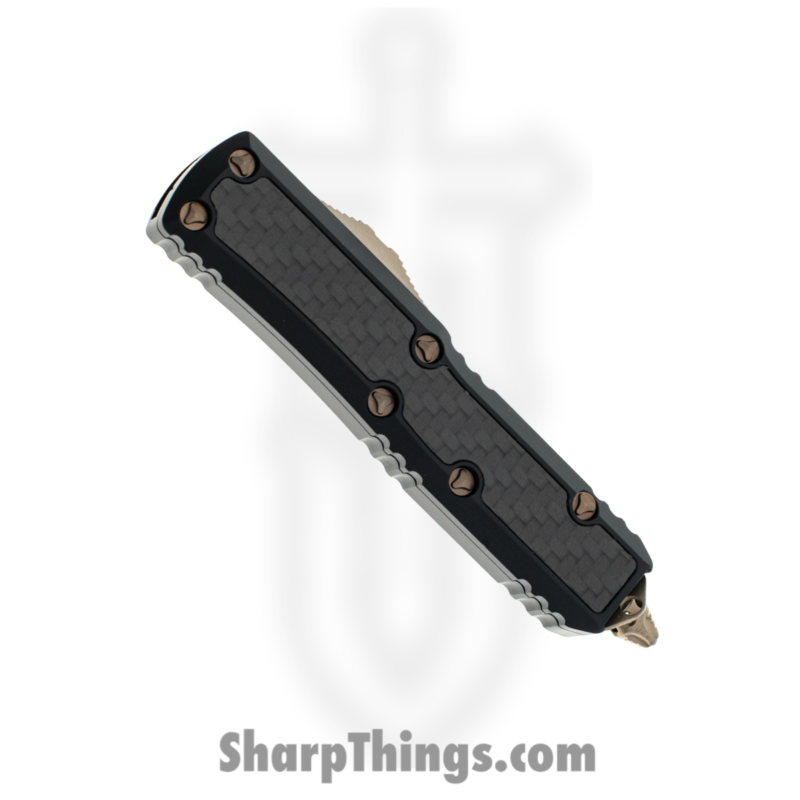 Microtech - 126-13CFIS - Daytona - OTF Auto - Elmax, M390, 204P Bronze Stonewash Dagger - 6061-T6 Aluminum/CF Inlay - Black - Image 3