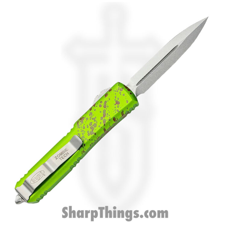 Microtech - 122-10Z - Ultratech Signature Series Zombie Tech - OTF Auto - Elmax, M390, 204P Stonewash Dagger - 6061-T6 Aluminum - Green/Red - Image 6