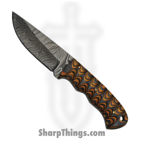 Damascus – DM1218 – Hunter – Fixed Blade Knife – Damascus Drop Point – Wood – Brown Orange