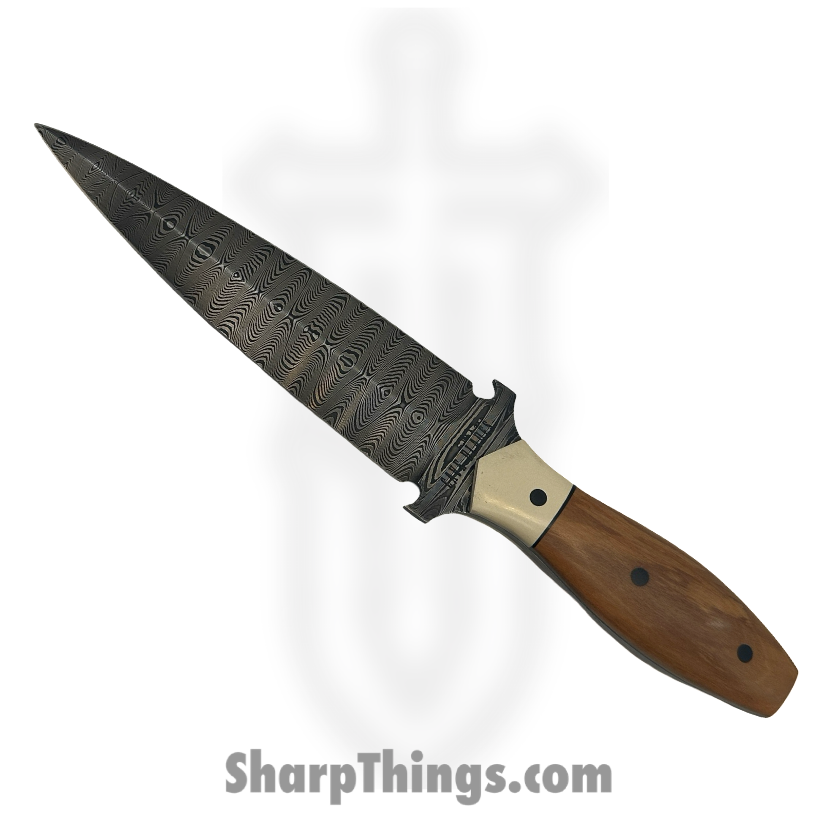 Cave Blades - CB-Dag-Dam - Dagger - Fixed Blade Knife - Wolf River Damascus D/E- Olivewood/Ivory Micarta - Brown/White
