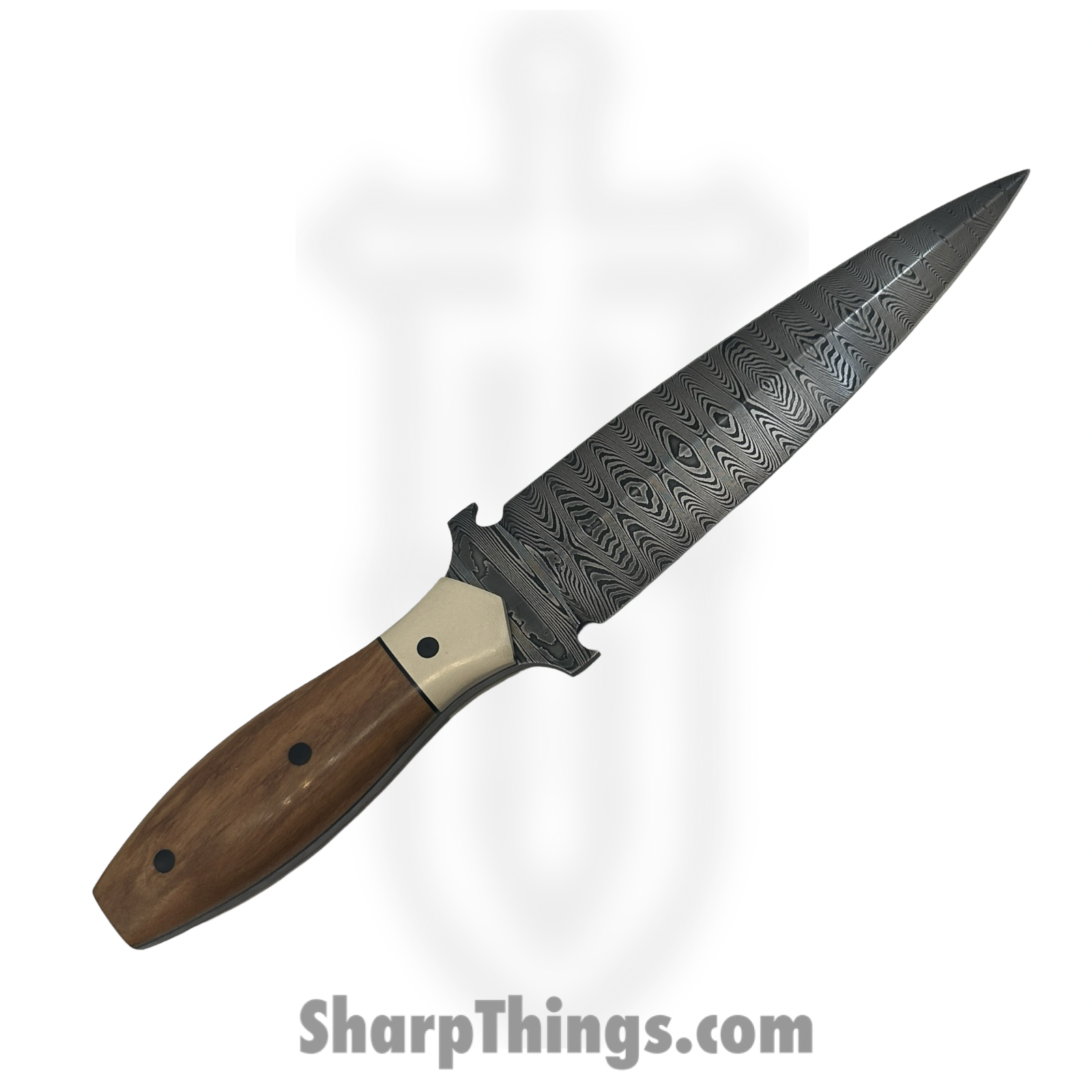 Cave Blades - CB-Dag-Dam - Dagger - Fixed Blade Knife - Wolf River Damascus D/E- Olivewood/Ivory Micarta - Brown/White - Image 2