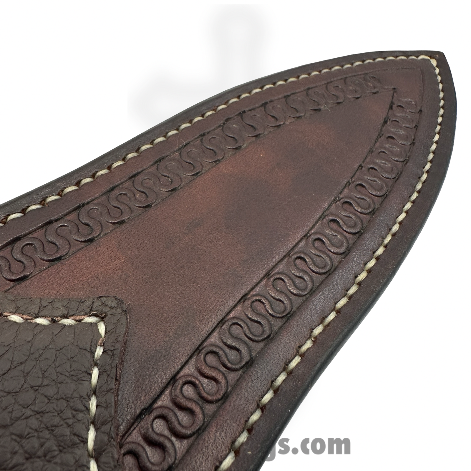 Cave Blades - CB-Dag-Dam - Dagger - Fixed Blade Knife - Wolf River Damascus D/E- Olivewood/Ivory Micarta - Brown/White - Image 5