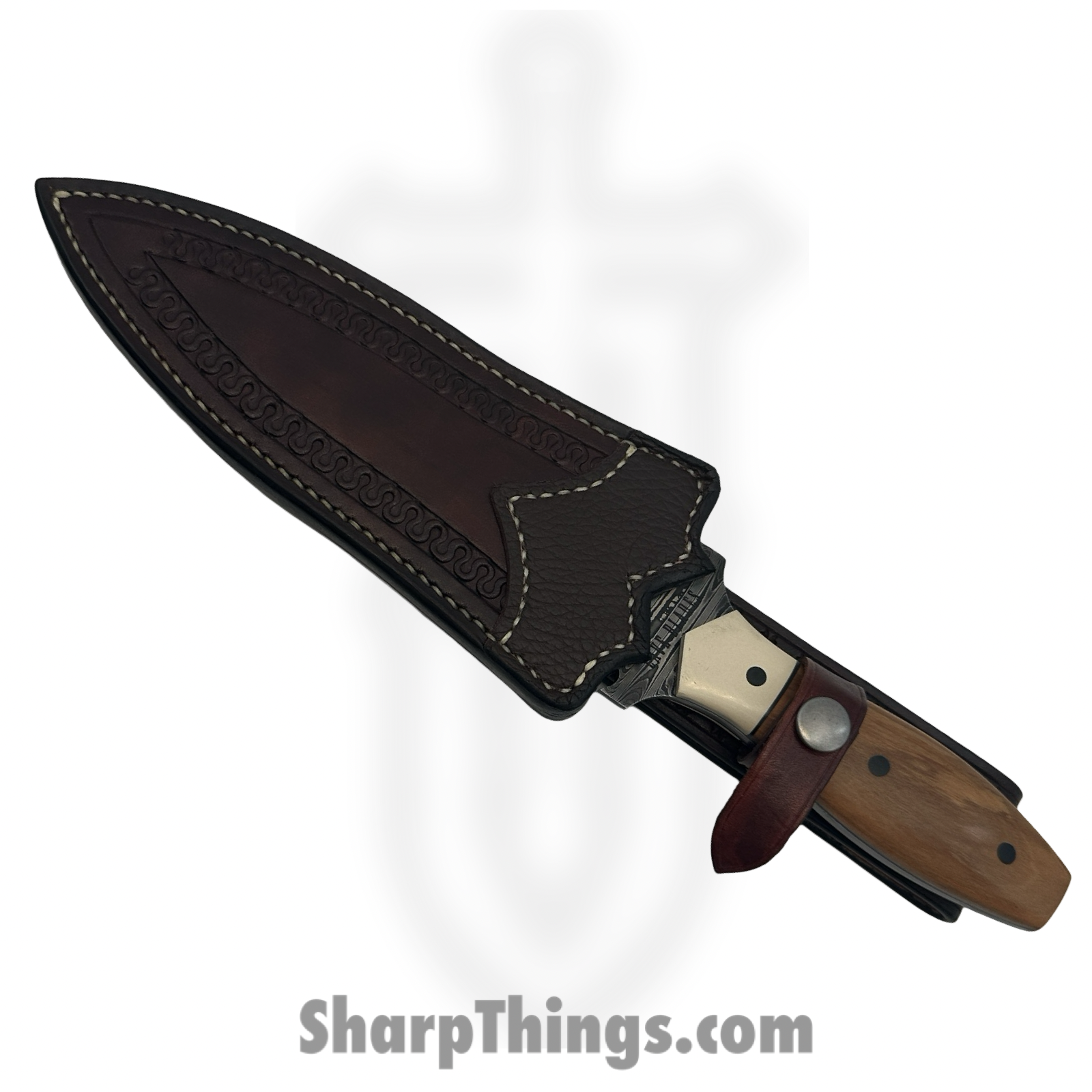 Cave Blades - CB-Dag-Dam - Dagger - Fixed Blade Knife - Wolf River Damascus D/E- Olivewood/Ivory Micarta - Brown/White - Image 3