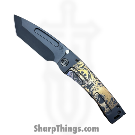 Medford Knife and Tool – MK0454PT-30PV-TPC1-BP – Marauder-H – Folding Knife – S45VN Coated Tanto – “Steampunk Skull” Titanium – Black