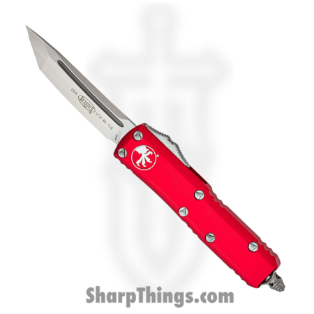 Microtech – 233-4RD – UTX-85 – OTF Auto – M390 Stonewash Tanto – 6061-T6 Aluminum – Red
